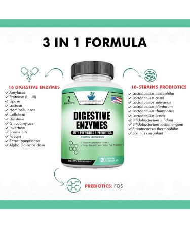 Digestive Enzymes Plus Probiotics & Prebiotics 120 Veggie Capsules For Digestion With Amylase Bromelain Papain Lipase Lactase Protease Papain Cellulase Vegan & Gluten Free 2 Month Supply - Buy Online on GoSupps.com