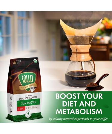 Sollo Slim Decaf Ground Coffee - Infused Blend Dark Roast Bold & Smooth 100% Arabica Specialty Grounds 12 oz - Buy Online on GoSupps.com