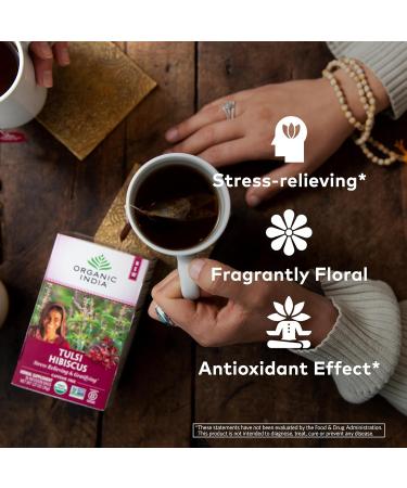 ORGANIC INDIA Tulsi Hibiscus Tea Bags - Holy Basil Herbal Tea Stress Relieving Calming Immune Support USDA Organic Caffeine Free -18 Bags 3 Pack Hibiscus 18 Count (Pack of 3) - Buy Online on GoSupps.com