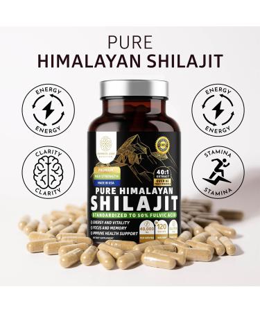 Pure Himalayan Shilajit Supplement for Men and Women, 40,000MG, Max Strength Contains 50% Fulvic Acid with Over 85 Trace Minerals to Support Energy, Brain and Immunity, 120 Veg Caps - Buy Online on GoSupps.com
