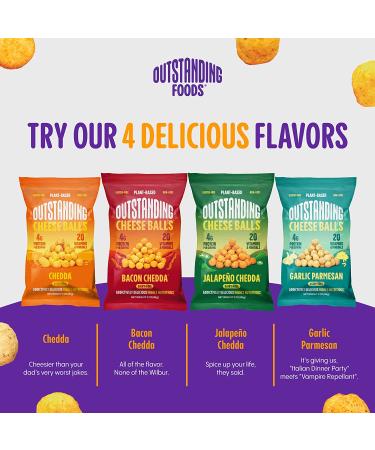 Outstanding Foods Vegan Cheese Balls - Plant Based Dairy Free Gluten Free Low Carb Kosher Snacks - 3oz 3 Pack, Chedda Flavor - Source of 20 Essential Vitamins and Minerals - Buy Online on GoSupps.com
