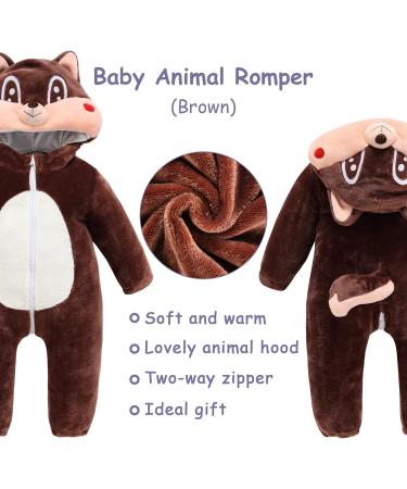 COOKY.D Unisex Winter Animal Hooded Baby Romper - Brown Squirrel (3-6 Months) - Buy Online on GoSupps.com