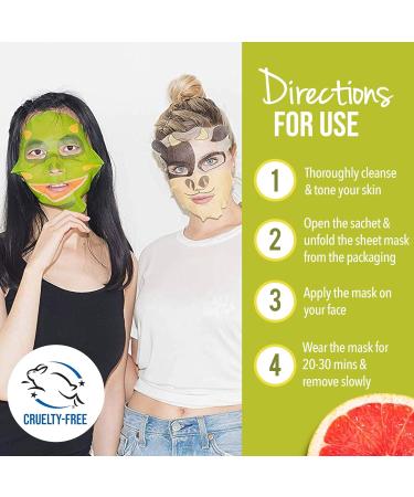 Masque BAR Pretty Animalz Facial Sheet Mask - Fun Hydrating & Soothing Korean Masks | Pack of 6 Unique Animal Character Prints - Buy Online on GoSupps.com
