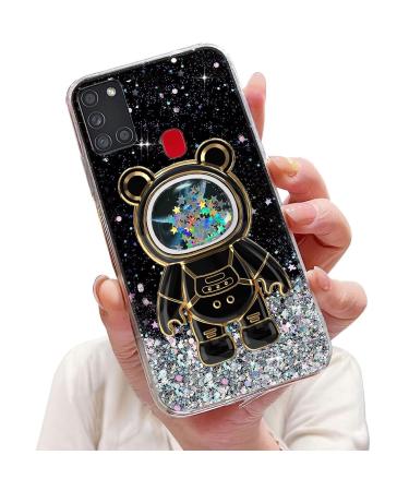 Tivenfezk Nadoli for Samsung Galaxy A21S Treibsand B r Astronaut Hidden Stand Shell caricature glitter astronaut stand soft silicone bling cell phone case transparent protective cover samsung galaxy a21s black