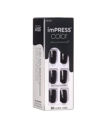 KISS imPRESS Gel Nail Kit - All Black Press-On Manicure with PureFit Technology | Includes Prep Pad, Mini File & 30 Nails - Buy Online on GoSupps.com