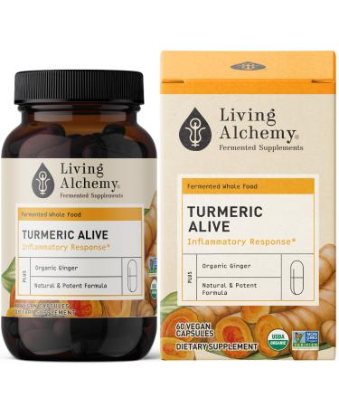Living Alchemy Turmeric & Ginger Supplement - Fermented Turmeric Capsules for Gut Mobility & Joint Support - Natural Herbal Supplements - Vegan Non-GMO Filler-Free & Dairy-Free 60 Pcs