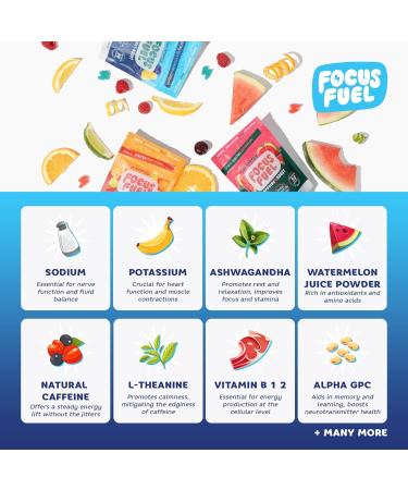 FocusFuel Energy Chews Trial Size Variety Sample Pack (9 Servings) 100mg Caffeine + Alpha GPC + L-Theanine + B12 Magnesium Blue Razzberry Lemonade Watermelon Fruit Punch No Crash or Jitters Watermelon Fruit Punc  - Buy Online on GoSupps.com