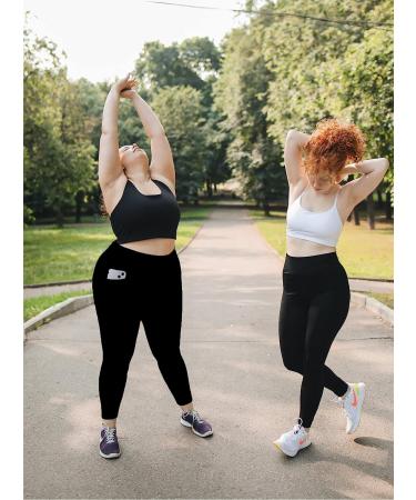 MOREFEEL Plus Size Leggings with Pockets | Stretchy Tummy Control High Waist Yoga Pants | XXL-4XL | Black - Buy Online on GoSupps.com