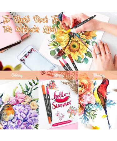Soucolor Art Brush Markers Pens - 34 Dual Tip Colors for Adult Coloring Books and Calligraphy - Buy Online on GoSupps.com