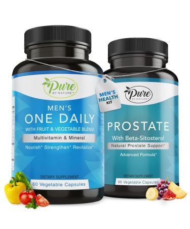 Pure By Nature Bundle Pack of One Daily Multivitamin 60 Capsules & Prostate Health Supplements for Men 90 Capsules Vitamin Minerals & Beta Sitosterol Immune & Urinary Tract Support