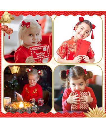6 Pair Chinese Festival Hair Clips for Kids - New Year & Christmas Accessories with Pom Poms, Bows, and Tassels - Buy Online on GoSupps.com
