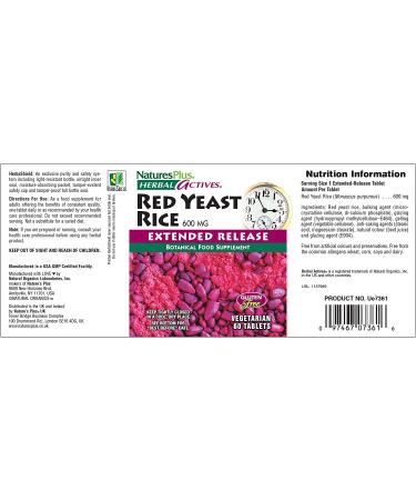 Nature's Plus Red Yeast Rice 600 mg - 60 Herbal Tablets for Heart Health - Buy Online on GoSupps.com