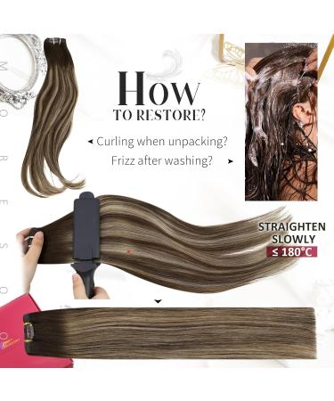 Moresoo Dark Brown and Caramel Blonde Balayage Clip in Human Hair Extensions - 20 Inch, 7 Pieces, 120g - Buy Online on GoSupps.com