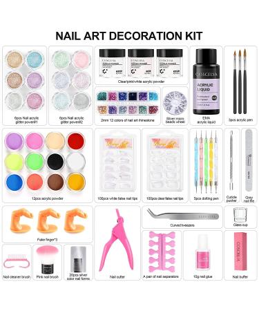Complete Acrylic Nail Kit for Beginners - 27 Colors Glitter Powder, Monomer Liquid, Tips, Brush - Nail Art Supplies & Manicure Tools for Starter - RJ0176 - Buy Online on GoSupps.com
