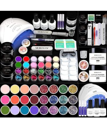Morovan Acrylic Nail Kit - Professional Nails Kit Acrylic Set with UV Lamp and Acrylic Powder Glitter Nail Powders Acrylic Nail Brush for Acrylic Nails Extension Beginner Kit pink white clear - Buy Online on GoSupps.com