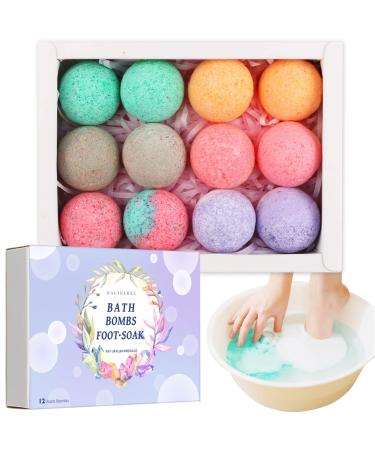 Foot Bath Bombs 12 Pack,Organic Foot Soak with Bath Salt,Foot Spa Bomb Rich Essential Oils for Dry Cracked, Athletes Foot, Stubborn Foot Odor Scent,Tired Sore Feet