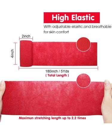 Self Adherent Cohesive Bandage - 4x5 Yards Red Athletic Tape | First Aid for Wrist & Ankle Sprains | 12 Rolls - Buy Online on GoSupps.com