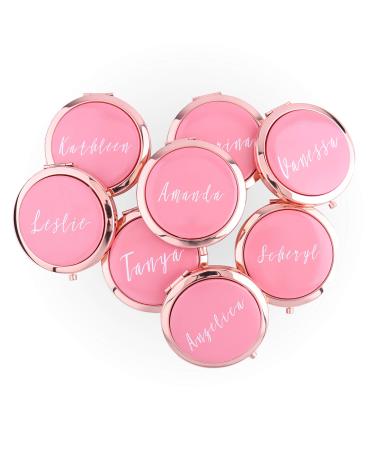 wadbeev Set of 5-10  Rose Gold Compact Mirrors with Your Name Travel Pocket Mirrors Wife Anniversary Pink Bulk Bridesmaid Gifts