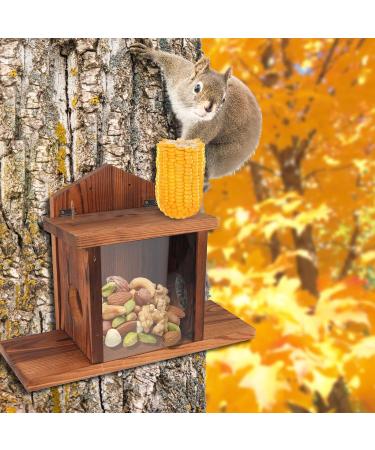 Creechwa Squirrel Feeder Wood Squirrel Feeders for Outside Winter Durable Box Easy to Fill with Removable Front Panel for Corn Peanuts Flat-Top - Buy Online on GoSupps.com