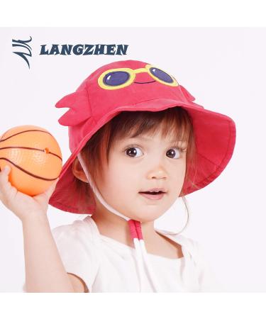 LANGZHEN Beach Sun Protection Hat for Baby Girls - Crimson Crab Design | Adjustable Wide Brim Play Hat with Chin Strap | 6-12 Months - Buy Online on GoSupps.com