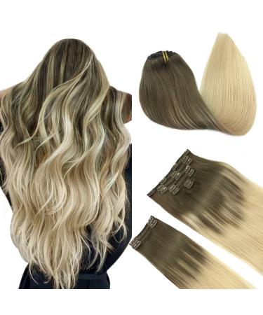 Doores real hair extensions clip in ash brown to platinum blonde 40cm 16 inch 9 pieces 150g remy hair extension real hair clip in extensions real hair straight thick hair natural real hair extensions 40cm-15/60 ash brown to platinum blonde
