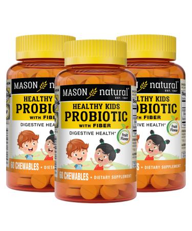MASON NATURAL Healthy Kids Probiotic with Fiber - Healthy Digestive Function Improved Gut Health 60 Chewables (Pack of 3) 180