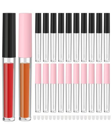 RONRONS Set of 20 Refillable Lip Gloss Bottles with Rubber Inserts Empty Lip Gloss Tubes Containers (Pink+Black)