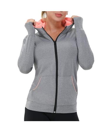AMZSPORT women's running jacket sports jacket long-sleeved training jacket sweat jacket with pocket for yoga fitness M 223001-grey