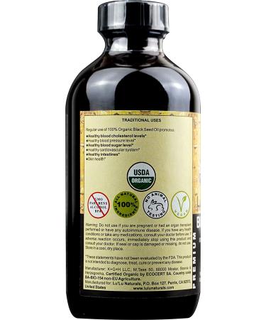 Lu'Lu Naturals Organic USDA Certified Black Seed Oil 8oz - Cold Pressed, Extra Virgin, Non-GMO Nigella Sativa - Cumin 8 Fl Oz - Buy Online on GoSupps.com