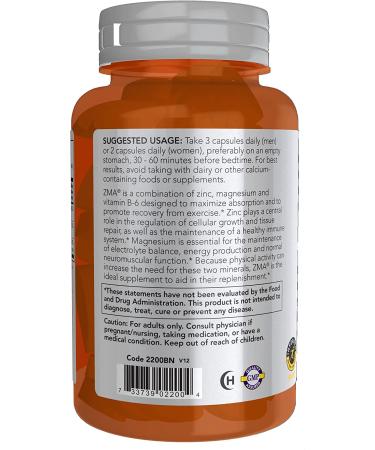 NOW Sports ZMA Enhanced Absorption: Zinc, Magnesium, Vitamin B-6 - 90 Capsules for Sports Recovery - Buy Online on GoSupps.com