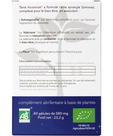 Organic Sleep - Terre Inconnue - 40 vegetable capsules of 580mg - Complex for well-being. 3 adaptogens with well-known efficacy for finding sleep - Buy Online on GoSupps.com