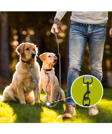 Reflective Double Dog Lead Splitter | Dual Leash for Walking 2 Dogs | 360 Swivel Rotation | Grey - Buy Online on GoSupps.com