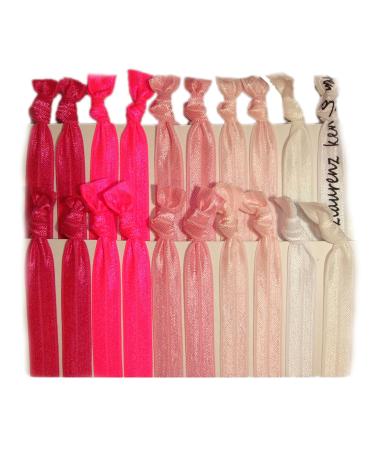Hair Ties Ponytail Holders - 20 Pack "Pink Ombre" No Crease Ouchless Elastic Styling Accessories Pony Tail Elastics Holder Ribbon Bands - By Kenz Laurenz