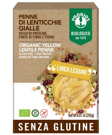 Probios Probios Penne with Yellow Lenses Gluten Free - 100% Lenticchie Gallele Penne - Pack of 12 x 250 g