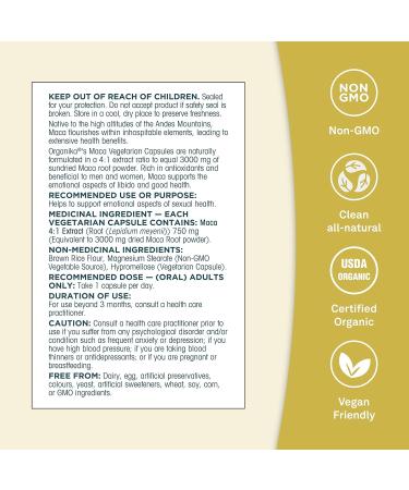 Organika Maca 4:1 Strength 180 Vcaps- 3000mg. High Bioavialability Hormone Balance Adaptogen to Help with Stress and Energy Herbal Supplement - Buy Online on GoSupps.com