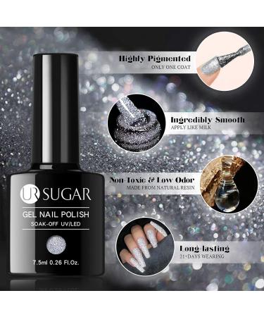 UR SUGAR Reflective Silver Glitter Gel Nail Polish - Sparkling Shimmery Diamond UV Gel Varnish for Halloween Manicure - Buy Online on GoSupps.com