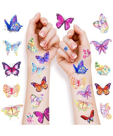 56 PCS Temporary Butterfly Tattoos - Waterproof Temporary Tattoos  Butterfly Mermaid Fairy Flowers Tattoo Stickers for Kids 4 Sheets