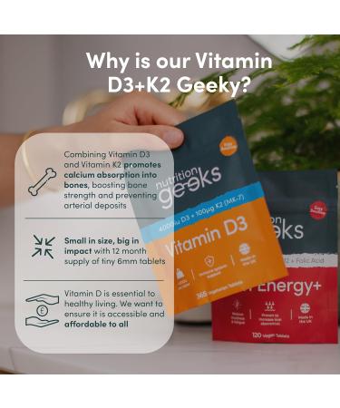 Vitamin D3 4000 IU & Vitamin K2 MK7 100 mcg - 1 Year Supply, 365 Easy-Swallow Tablets, High Strength Vegetarian D3 and K2 Supplements - UK Made - Buy Online on GoSupps.com