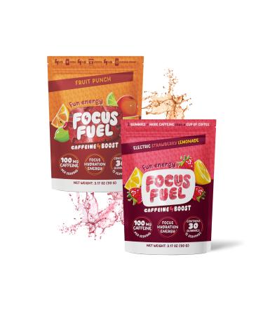 FocusFuel Energy Chews Variety Pack Strawberry Lemonade & Fruit Punch (2-Pack 30 Servings Total) 100mg Natural Caffeine + Nootropics Juicy Energy No Crash