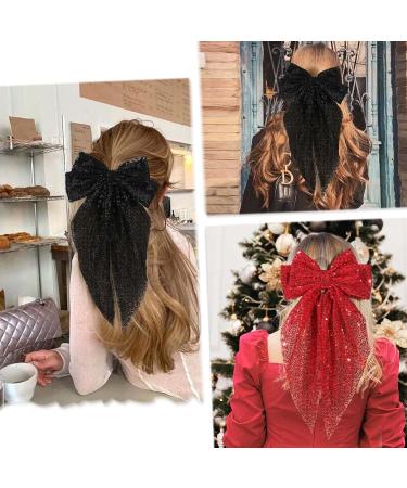 2Pcs Glitter Layered Hair Bows 8 Inch Barrette Hair Clip for Women Girls - Black+Red - Buy Online on GoSupps.com