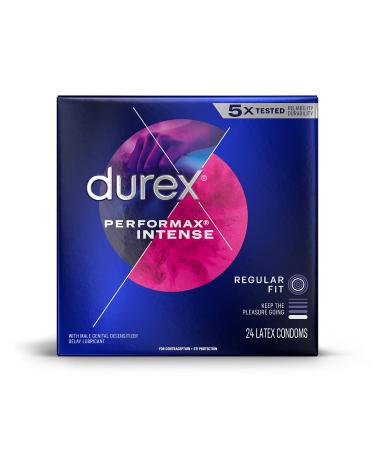 Durex Performax Intense Natural Rubber Latex Condoms, Regular Fit, 24 Count, Contains Desensitizing Lube for Men, FSA & HSA Eligible (Packaging May Vary) 24 Count (Pack of 1)