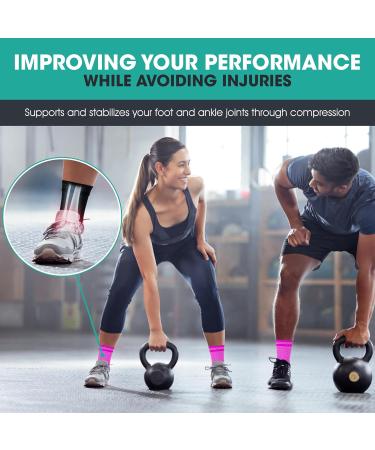 Modvel Foot & Ankle Brace Socks - Compression Sleeve for Sprained Ankle Tendonitis & Arthritis Support - Unisex Ankle Wrap for Sports & Running - Medium Pink/Pink - Buy Online on GoSupps.com