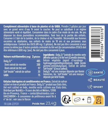 NUTRI & CO Sleep Formula - Mint Saffron GABA - 3-in-1 Product Facilitates Sleep Deep Sleep & Active Wake-up - Adult Sleep Supplement - 60 Vegan Capsules - Made in France - Buy Online on GoSupps.com