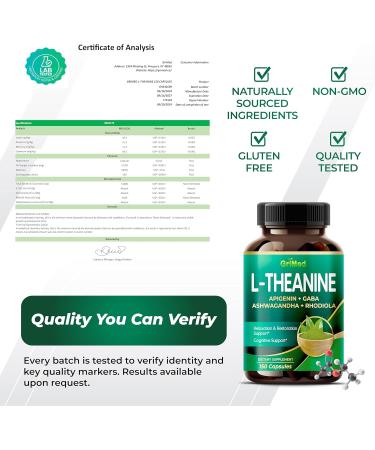 GriMed L-Theanine 11 900mg- X10 Power with Apigenin GABA Ashwagandha Rhodiola - Relaxation & Restoration Focus and Memory (150 Count (Pack of 1)) - Buy Online on GoSupps.com