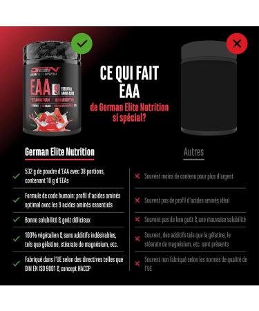  GEN GERMAN ELITE NUTRITION EAA Powder 532g (38 servings) - All 9 essential amino acids including histidine & BCAAs - Human Code formula - Very good solubility - Refreshing amino acid drink (Strawberry Watermelon) - Buy Online on GoSupps.com