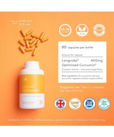 Longvida Curcumin 400mg x 90 Capsules - Enhanced Bioavailability - Natural Curcumin Supplement - UK Authorized Supplier - Buy Online on GoSupps.com