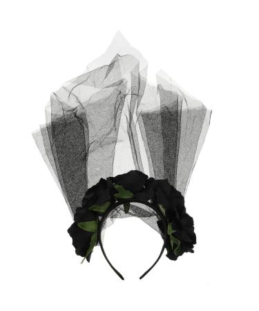 Lurrose Rose Floral Crown Headband | Day of the Dead Costume Accessory for Halloween & Festivals - Black Pattern - Buy Online on GoSupps.com