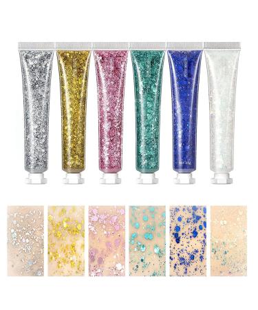 Dzhzuj 6 Colors Body Glitter Gel Set Glitter Hair Gel Glitter Gel Makeup for Women Body Hair Face Nail Eyeshadow Long Lasting Glitter Festival Glitter for Face