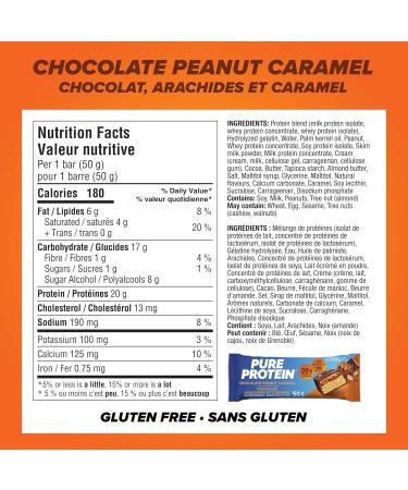 Pure Protein Bars - Nutritious Gluten Free protein bar made with Whey protein blend - low sugar protein snack. Deliciously satisfying. Chocolate Peanut Caramel (Pack of 6) - Buy Online on GoSupps.com