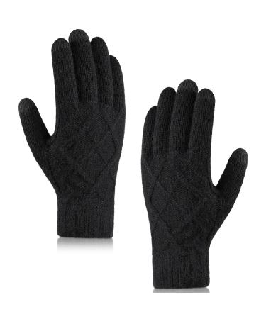 Cierto Women Winter Warm Gloves: Lightweight Touch Screen Fleece Lined Cold Weather Gloves | Women's Fashion Knit Gloves Black